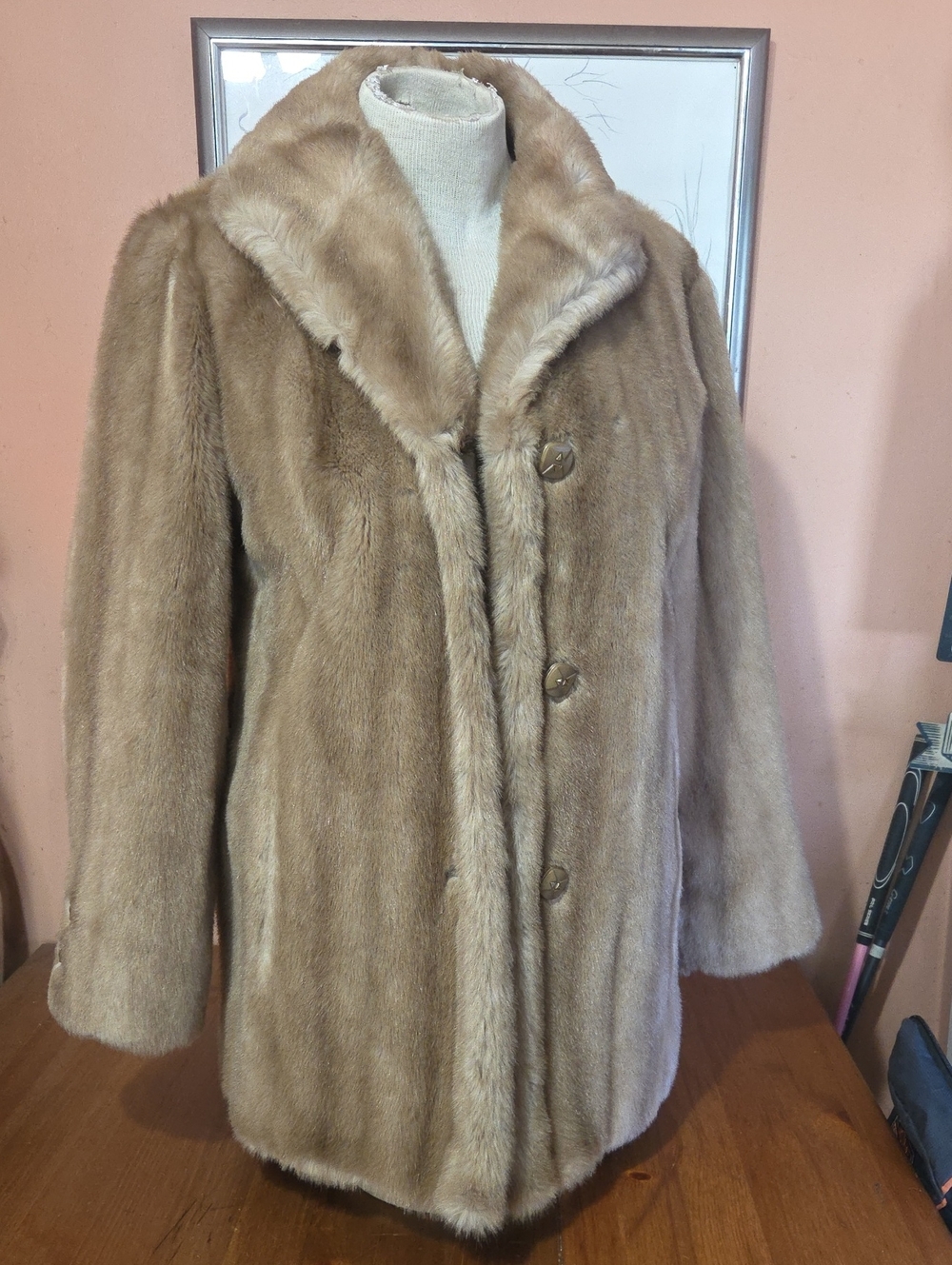 Vintage Faux Fur Mincara Russel Taylor Coat 1960's Union Made Womens Size Med